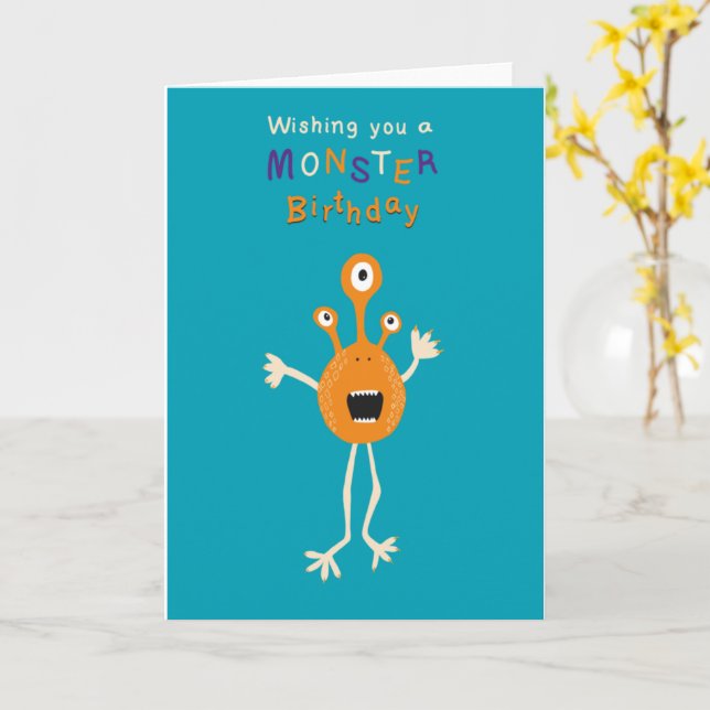 Kids Monster Birthday Card (Yellow Flower)