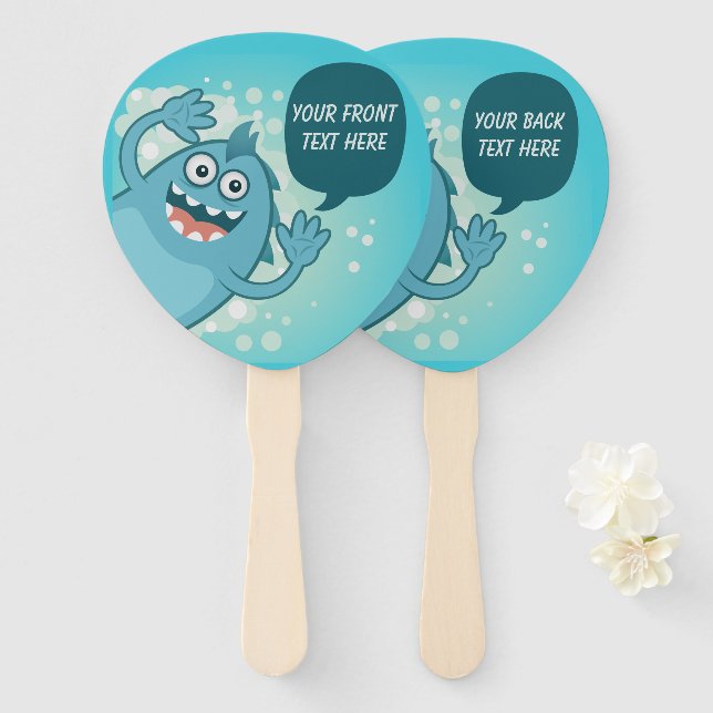 Kids’ Monster custom text hand fans (Front and Back)