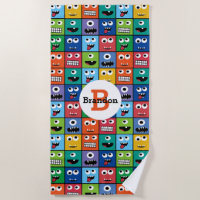 Kids Monster Face Pattern Colourful Monogram Boys