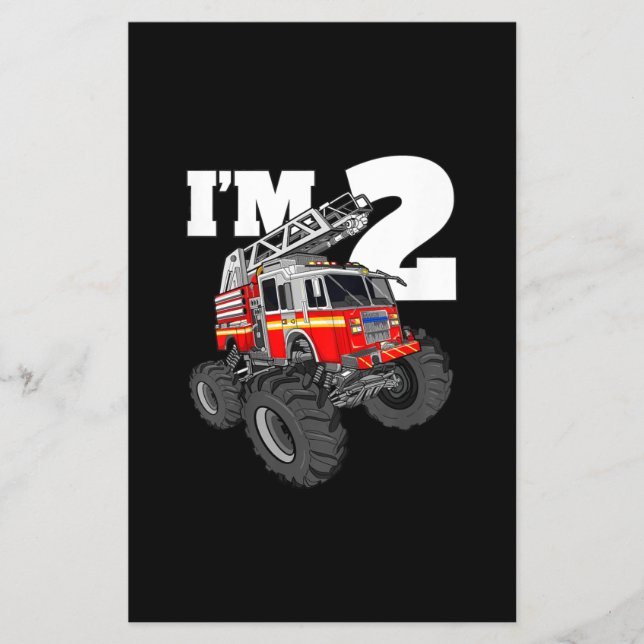 Kids Monster Fire Truck 2nd Birthday Boy 2 Toddler Flyer (Front)