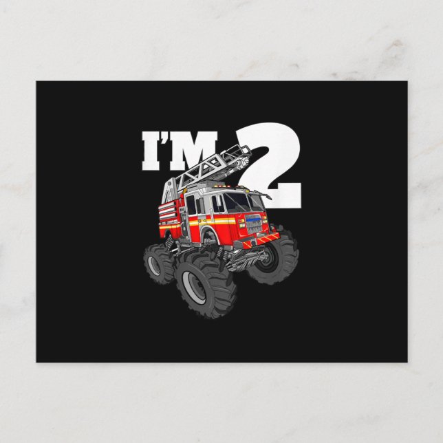 Kids Monster Fire Truck 2nd Birthday Boy 2 Toddler Holiday Postcard (Front)