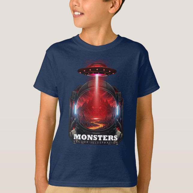 Kids Monster Space Alien UFO Graphic Tee (Front)