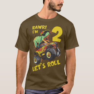 Kids Monster Truck 2nd Birthday Boy Dinosaur 2 Yea T-Shirt