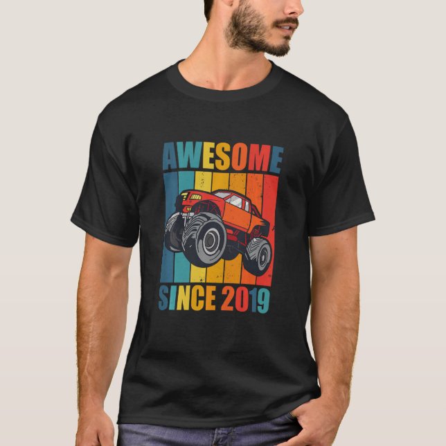 Kids Monster Truck 3rd Birthday Boy Awesome Since  T-Shirt (Front)