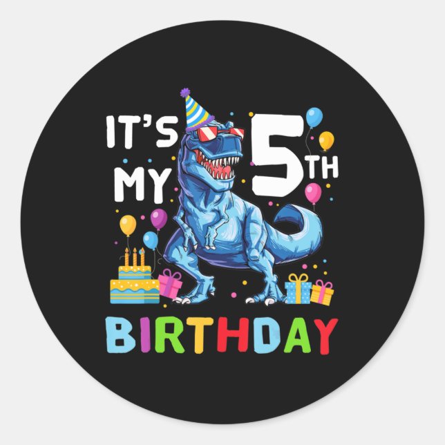 Kids Monster Truck 5 Year Old  5th Birthday Boy Mo Classic Round Sticker (Front)