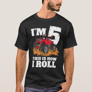 Kids Monster Truck 5th Birthday Boy 5 Five Year Ol T-Shirt