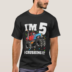 Kids Monster Truck 5th Birthday Boy 5 Five Year Ol T-Shirt