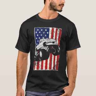 Kids Monster Truck American Flag Racing Usa Patrio T-Shirt