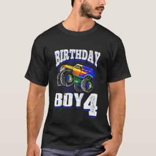 Kids Monster Truck Birthday Boy Is 4 Kids 4th Birt T-Shirt