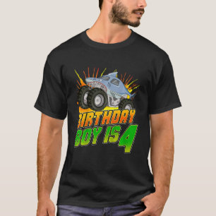 Kids Monster Truck Birthday Boy Is 4 Kids 4th Birt T-Shirt