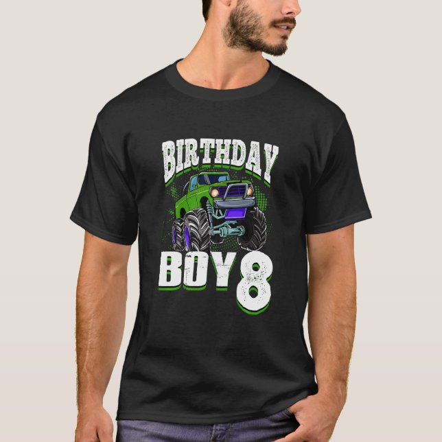 Kids Monster Truck Birthday Boy Is 8 Kids 8th Birt T-Shirt (Front)