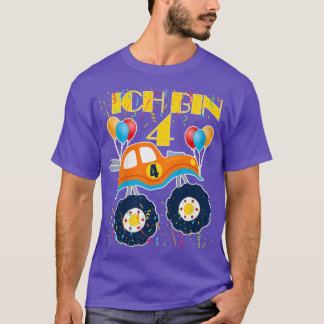 Kids Monster Truck Birthday Gift Ich bin schon 4 J T-Shirt