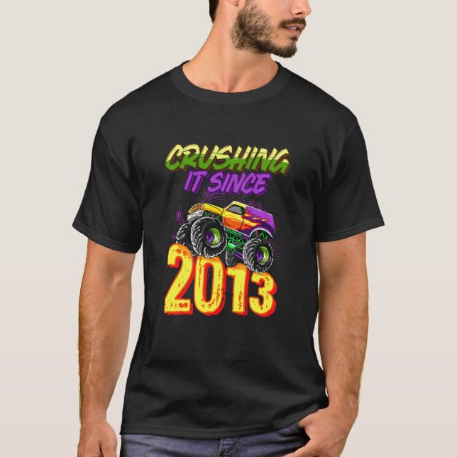 Kids Monster Truck Crushing It Since 2013 Kids Bir T-Shirt (Front)