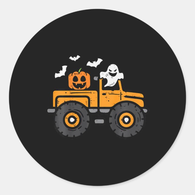 Kids Monster Truck Ghost Pumpkin Halloween Costume Classic Round Sticker (Front)