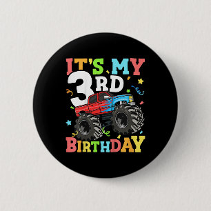 Kids Monster Truck Its My 3rd Birthday Boy 3 Three 2 Inch Round Button