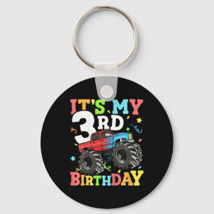 Kids Monster Truck Its My 3rd Birthday Boy 3 Three Keychain