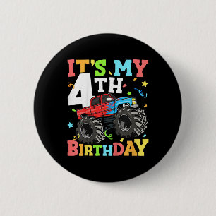 Kids Monster Truck Its My 4th Birthday Boy 4 Four  2 Inch Round Button