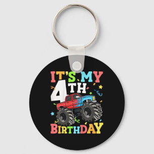 Kids Monster Truck Its My 4th Birthday Boy 4 Four Keychain