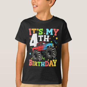 Kids Monster Truck Its My 4th Birthday Boy 4 Four  T-Shirt
