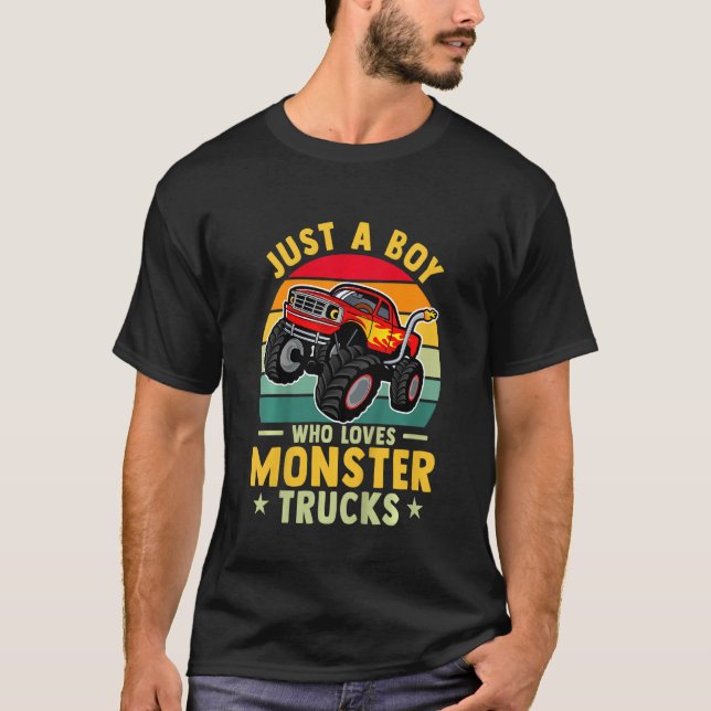 Kids Monster Truck Just A Boy Who Loves Monster Tr T-Shirt (Front)