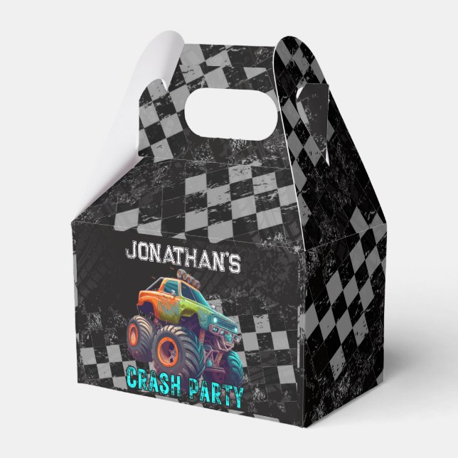 Kids Monster Truck Rally Birthday Party Favor Box (Front Side)