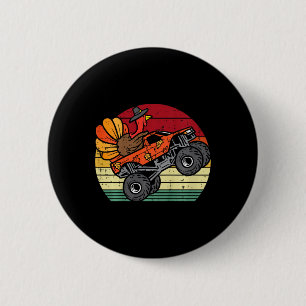 kids monster truck turkey sunset retro thanksgivin 2 inch round button