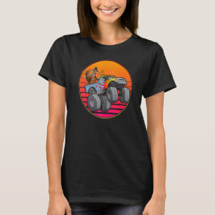 Kids Monster Truck Turkey Sunset Retro Thanksgivin T-Shirt