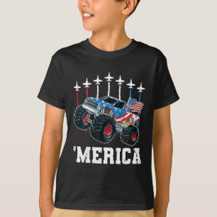 Kids Monster Truck Usa Flag Patriotic Toddlers Boy T-Shirt