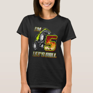 Kids Monster Trucks 5th Birthday  I'm 5 Let's Roll T-Shirt