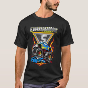Kids Monster Trucks 5th Birthday Party  Crushing 5 T-Shirt
