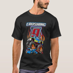 Kids Monster Trucks 9th Birthday Party Crushing 9 T-Shirt