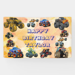 Kids Monster Trucks Race Car boy Birthday Party  Banner