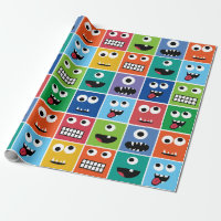 Kids Monsters Pattern Monster Faces Colourful Funn