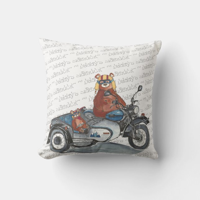 Kids Motorcycle Bears Throw Pillow (Front)