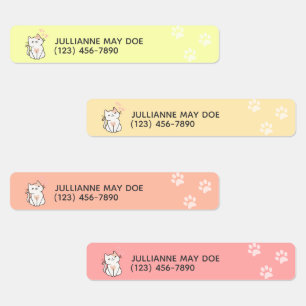 Kids Name and Phone Cute Cat Waterproof