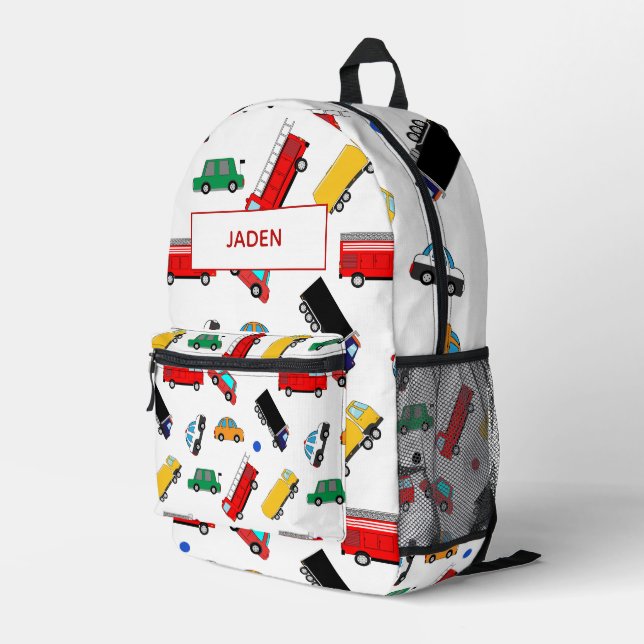 Kids Name Backpack Car Race Back To School (Back Corner Right)