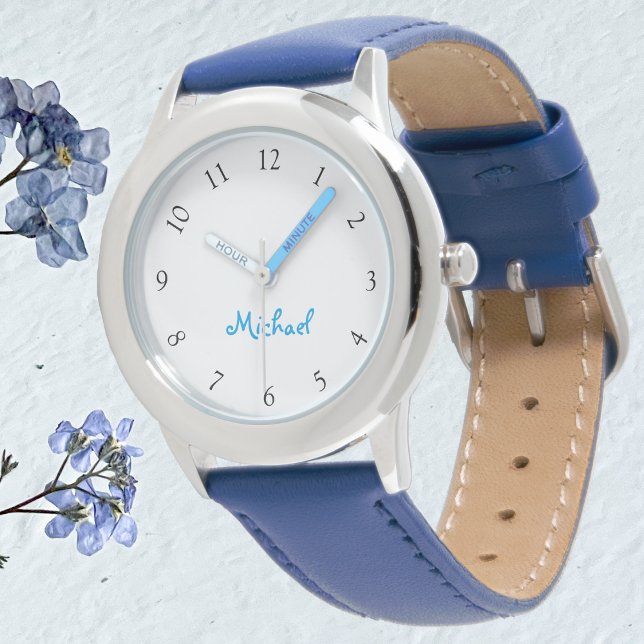 Kids Name Blue Leather Strap Boys Custom Watch (Kids Name Blue Leather Strap Boys Custom Watch)