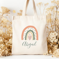 Kids Name Boho Rainbow Heart Earth Tones
