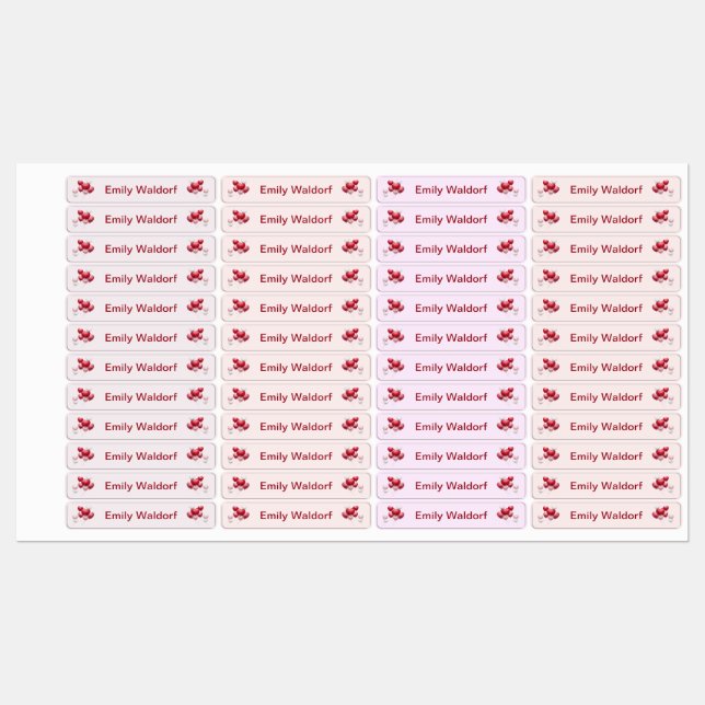 Kids' Name Clothing School Labels with Hearts (Sheet)