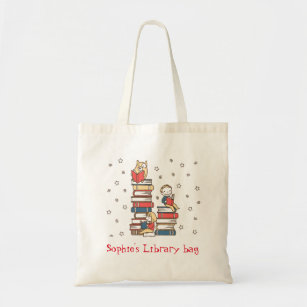 Kid's name cute fantasy book library bag