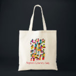 Kid's name cute houses library bag<br><div class="desc">Design of cute,  colourful watercolor art vibrant houses illustration suitable for a children's library bag or book bag. The name can be customised. Bright and colourful,  this is a happy theme design for kids of all ages.</div>
