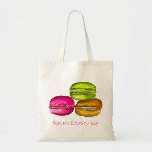 Kid's name cute macaron cake book library bag
