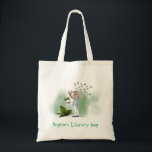 Kid's name cute whimsical books library bag<br><div class="desc">Design of cute, whimsical art illustration of girl with butterflies coming out of a book, suitable for a children's library bag or book bag. The name can be customized. Bright and colorful, this is a happy design for kids of all ages.</div>
