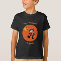 Kids Name Halloween Cute Black Cat Moon Bats