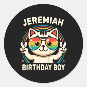 Kids Name Jeremiah Birthday Boy Cat Classic Round Sticker