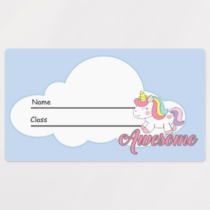 Kids Name Labels for School Supplies Unicorn cloud