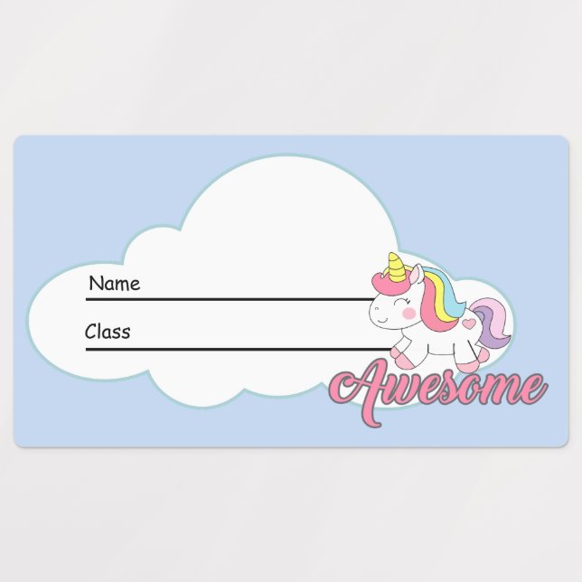Kids Name Labels for School Supplies Unicorn cloud (Design 1)