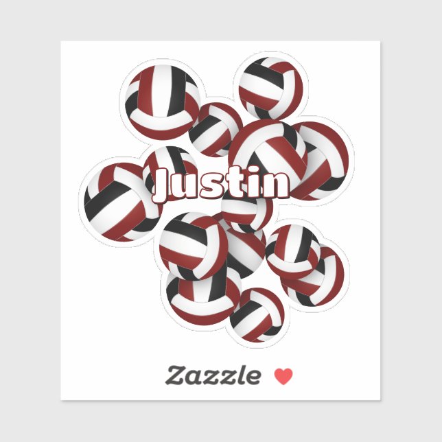 kids name maroon black team colours volleyballs (Sheet)