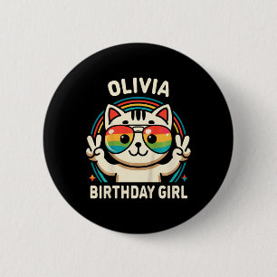 Kids Name Olivia Birthday Girl Cat  2 Inch Round Button