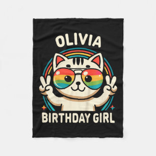 Kids Name Olivia Birthday Girl Cat Fleece Blanket